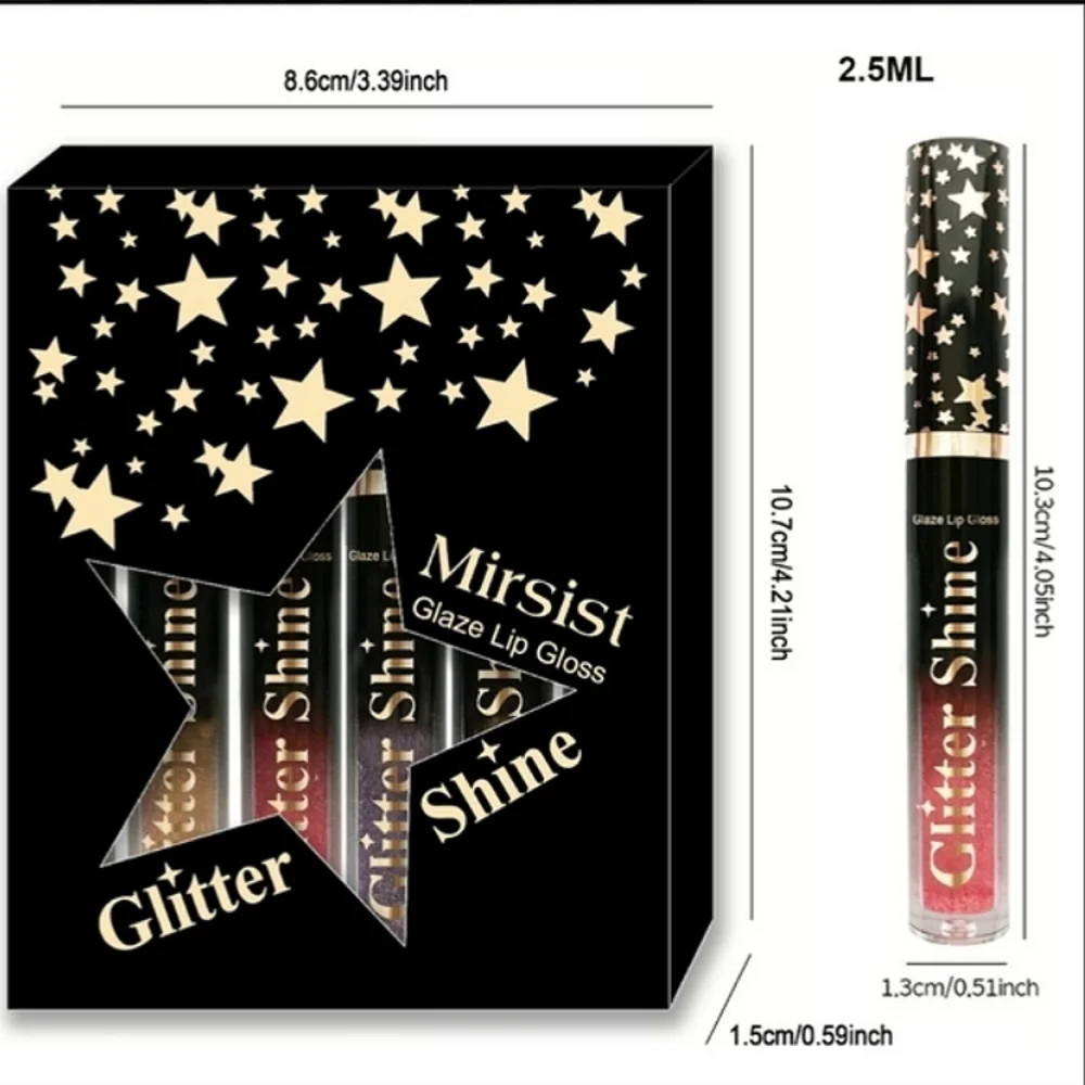 🆕GLITTER GLAZE HIGH SHINE FULL COVERAGE SHIMMER LIPGLOSS BOXED SET OF 6